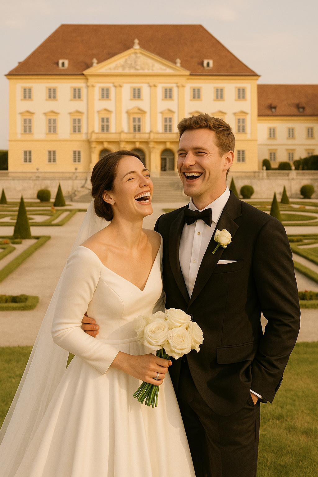 Hochzeitsfotograf Niederösterreich – Brautpaar vor Schloss Hof im Weinviertel